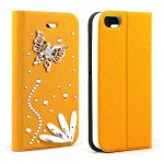 Wholesale Apple iPhone 5/5S Crystal Diamond Flip Wallet Case (Yellow)